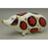 A Royal Crown Derby pig paperweight with ceramic stopper,