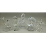 A Swarovski Teddy bear figure and four other crystal figures