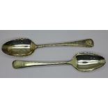 Two George III silver serving spoons, London 1798 and 1802, one by Eley & Fearn,