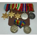 Five WWII medals to 100208 J.W.K. Mollentze and two WWI War medals to Pte. J.H.