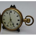 A gold plated full-hunter top wind pocket watch,