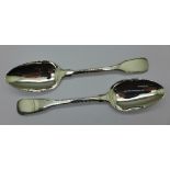 A pair of George III silver serving spoons, London 1808,