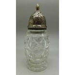 A silver and glass sugar caster