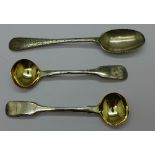 A pair of George III silver salt spoons with gilt bowls, London 1820, by William Bateman I,