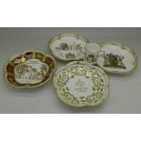 Four Royal Crown Derby dishes and a miniature loving cup,