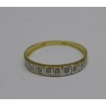 A 9ct gold and diamond ring, 1g,
