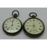 Two silver pocket watches, one with movement marked Marks & Co.