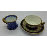 A miniature Royal Crown Derby cup and saucer and a miniature Spode mug