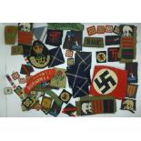 A collection of military cloth badges including Durham Light Infantry, polar bear badges, etc.