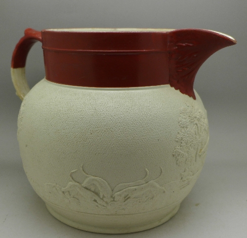 A large relief moulded hunting jug, height 18. - Image 2 of 3