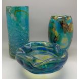 Two M'dina glass vases and a M'dina glass ashtray (3)