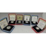 Six silver Proof Commemorative £1 coins, cased, 1983, 1985, 1988, 1993, 1994 and 1996, (ref.