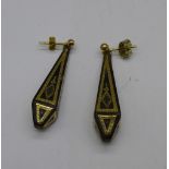 A pair of Victorian piquet tortoiseshell earrings