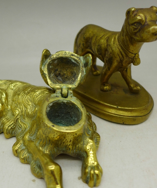 A brass inkwell in the form of a dog and one other brass dog on base - Image 2 of 3