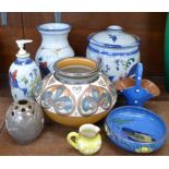 A collection of studio pottery including Langley,