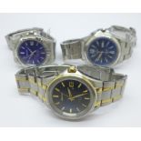 Three Seiko Kinetic wristwatches