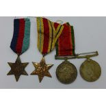 A set of four WWII medals including Africa Service Medal to 45319 H.W.