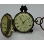A silver full hunter pocket watch, glass and dial cracked, by W.B.