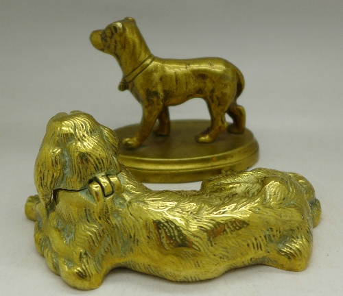 A brass inkwell in the form of a dog and one other brass dog on base - Image 3 of 3