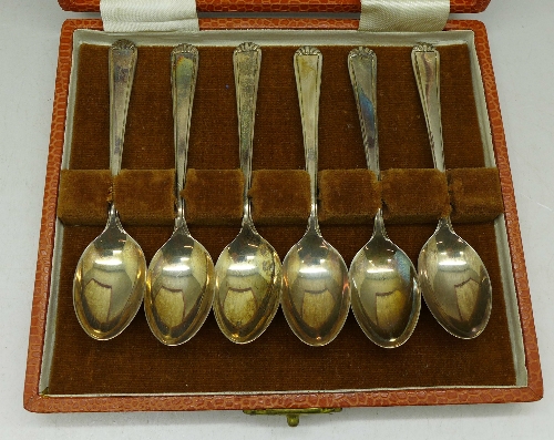 A set of six silver coffee spoons, cased,