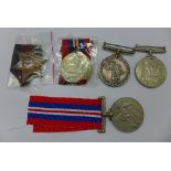Five WWII medals including Africa Service Medal to 96187 J.E.