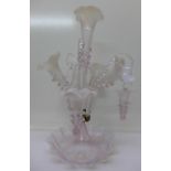 A pink vaseline glass epergne, one basket a/f,