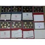 Seven Royal Mint UK Proof Coin Collection sets, 1983, 1984, 1985, 1986, 1988,