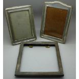 Three silver photograph frames, one a/f,