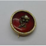 A 9ct gold, enamel, pearl and diamond brooch, a/f,