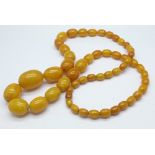 An amber coloured bead necklace