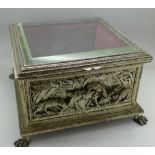 A Victorian electro type, silver plated jewellery casket with bevelled glass top,