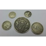 An 1826 half crown, an 1824 sixpence, an 1826 shilling,