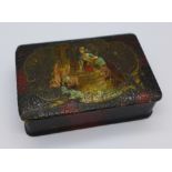 A papier mache box with decorated top, a/f,