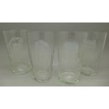 A set of four glasses depicting Montgomery, Roosevelt,