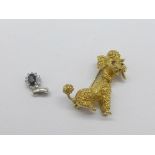 A hallmarked 9ct gold poodle broochand a 9ct gold pendant, 6.