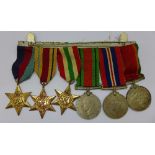 A set of six WWII medals including Africa Service Medal to 576568 H.F.