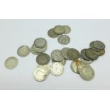 Assorted silver 3d coins,