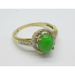 A silver gilt ring set with green Ethiopian opal and diamonds,