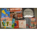 Manchester United ephemera including two LP match recordings, a book, programmes from the 1970's,