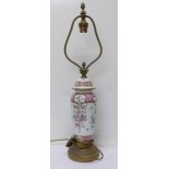 A French decorated porcelain table lamp,