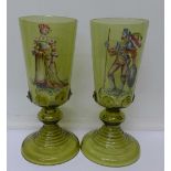 A pair of Dutch glass vases, decorated with a gentleman and lady, 28.