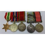 A Crimea three bar medal group including Turkish Crimea medal (unnamed as issued) and a WWII medal