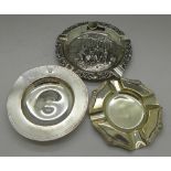 A silver dish and ashtray, a/f, 98g,