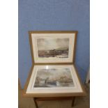 A pair of Sidney Perrin limited edition prints, Porlock Harbour and Porlock Weir, Exmoor, Somerset,