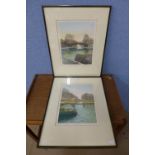 A pair of signed Gilbert Browne limited edition prints, Calm Water and Moorings, Little Venice,