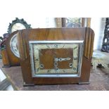 An Art Deco walnut mantel clock