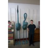 An extremely large pair of Chinese bronze herons