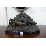 A French style bronze group of wild boar and dogs, manner of Prosper Lecourtier,