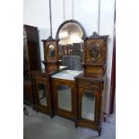 A Victorian inlaid walnut mirror-back side cabinet
