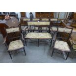 An Edward VII inlaid mahogany seven piece salon suite